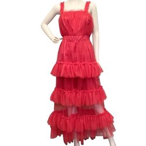 Strut & Bolt NWT Lg Tulle Tiered Long Dress Hot Fuchsia Pink Party Prom Formal